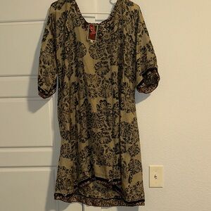 Johnny Was Olive and Black Midi Dress